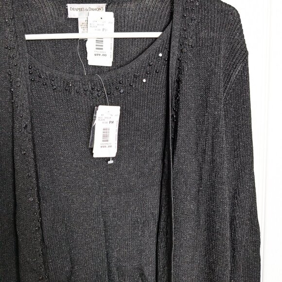 Draper's & Damon's Women's Beaded Sweater Set Petite M, NWT, Black Tank Cardigan - Picture 6 of 16